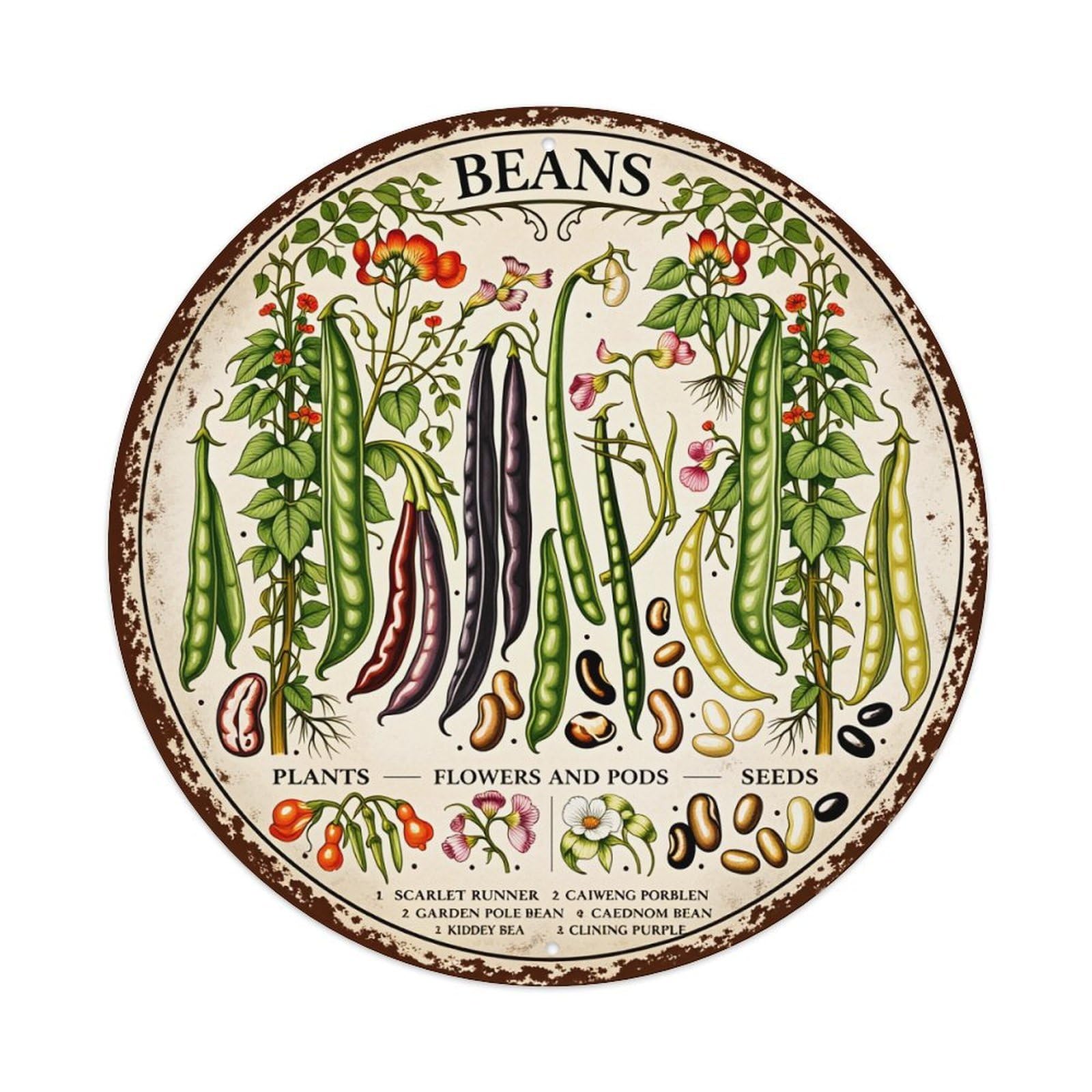 Beans Plants Flowers Pods Seeds Metal Tin Sign Vintage Garden Bedroom Cafe Bar Man Cave Home Wall Decor Metal Poster 8x8 inches
