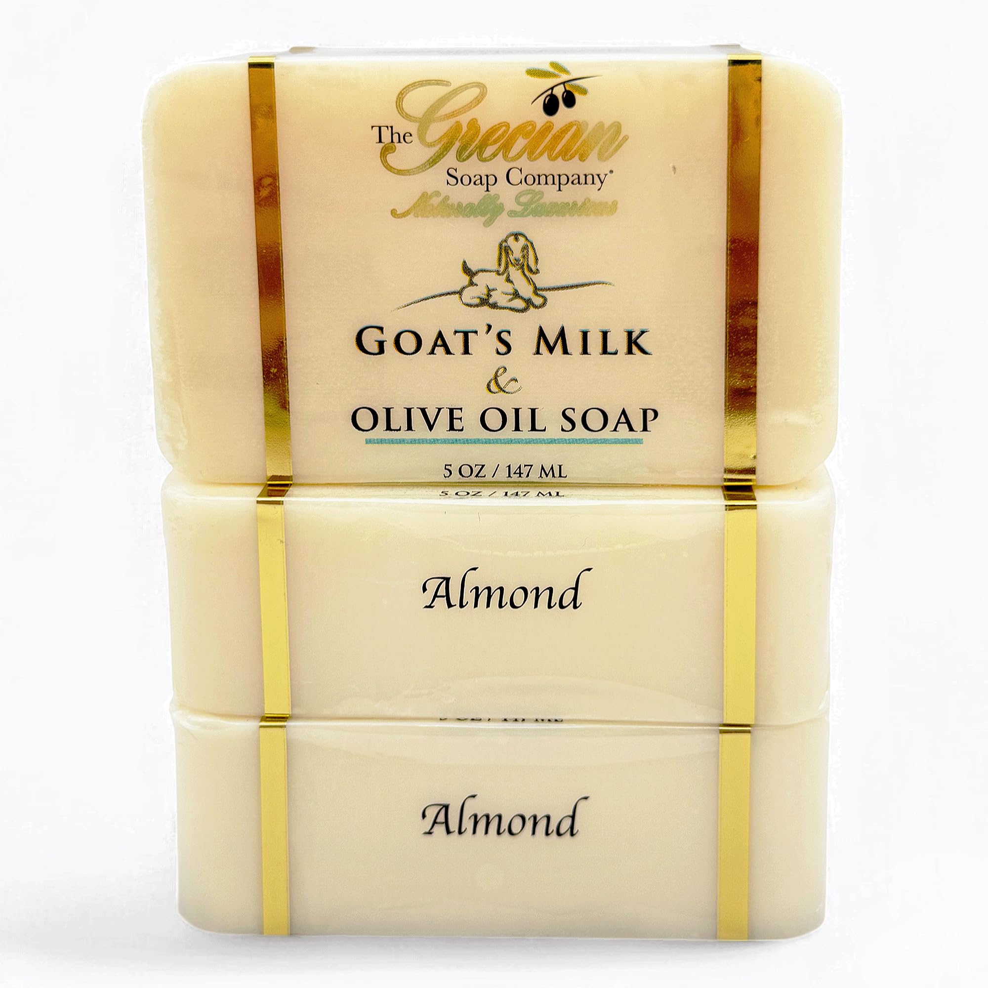 The Grecian Soap Company Goat Milk & Olive Oil Bar 3-Pack – Almond Scent, Natural Moisturizing Soap Bars, Made in USA
