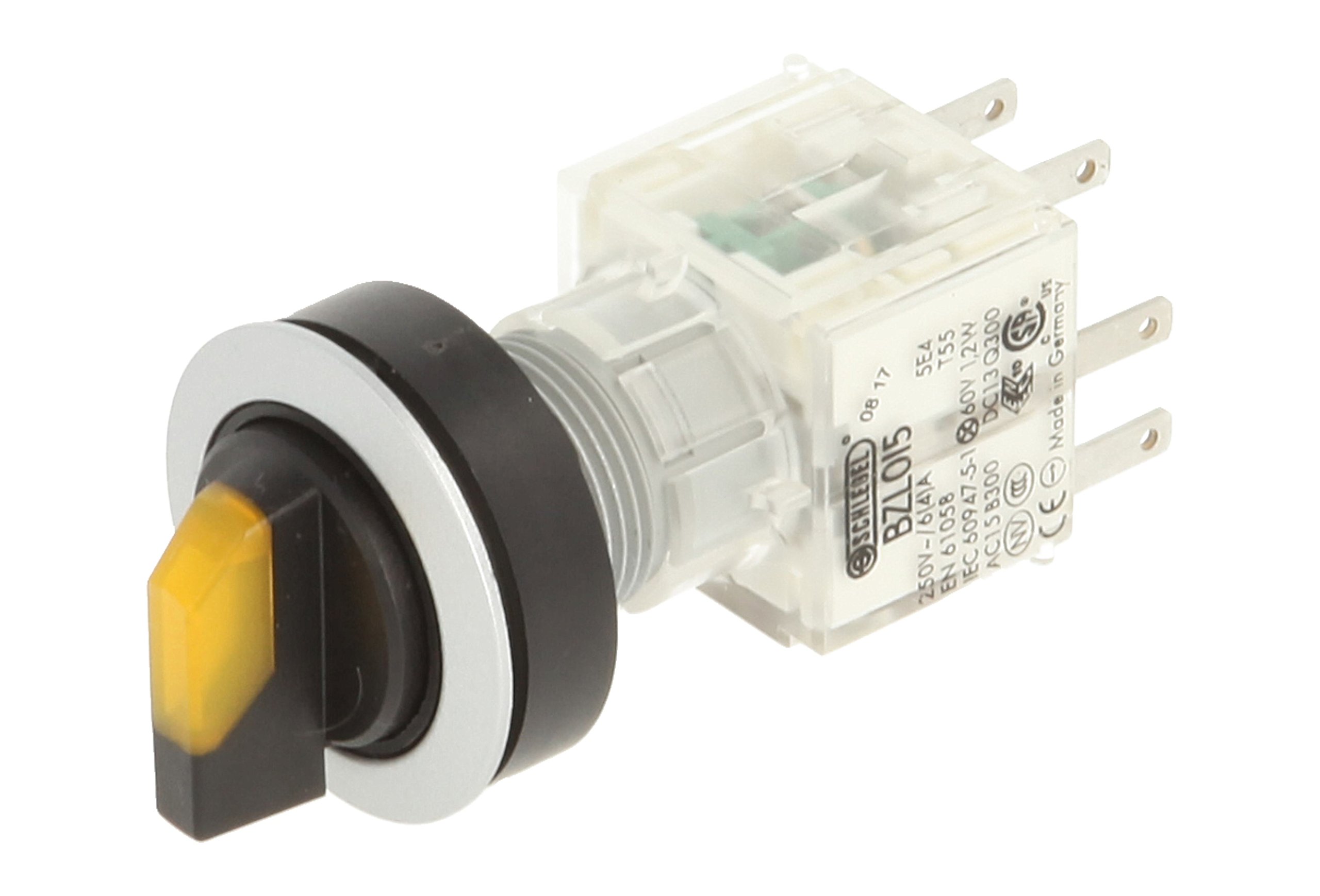 Club 23.001.145 Light Selector, rastend 3 Positions Momentary Contact Transmitter 1 Closer + 1 opener with Lamp Socket t5,5 K, LED, 24 V, YELLOW/SILVER (Pack of 2)