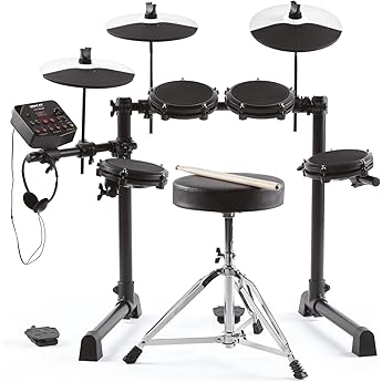 Donner DED-70 Electric Drum Set with 4 Quiet Mesh Drum Pads, 2 Switch Pedal, Portable and Solid Drum Set with Type-C Charging, 68+ Sounds, Throne, Headphones, Sticks, Melodics Lessons