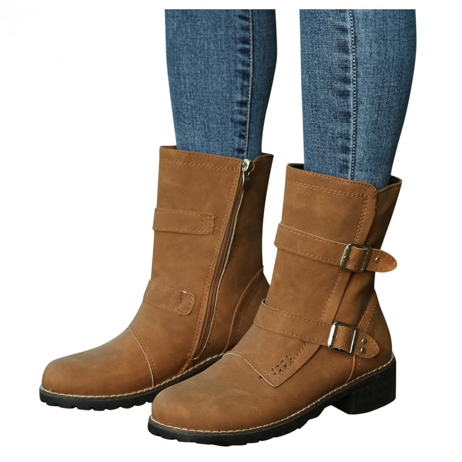 Stivali Donna Stivali a metà Polpaccio Combat Ankle Combat con Scarpe Basse Borchiate