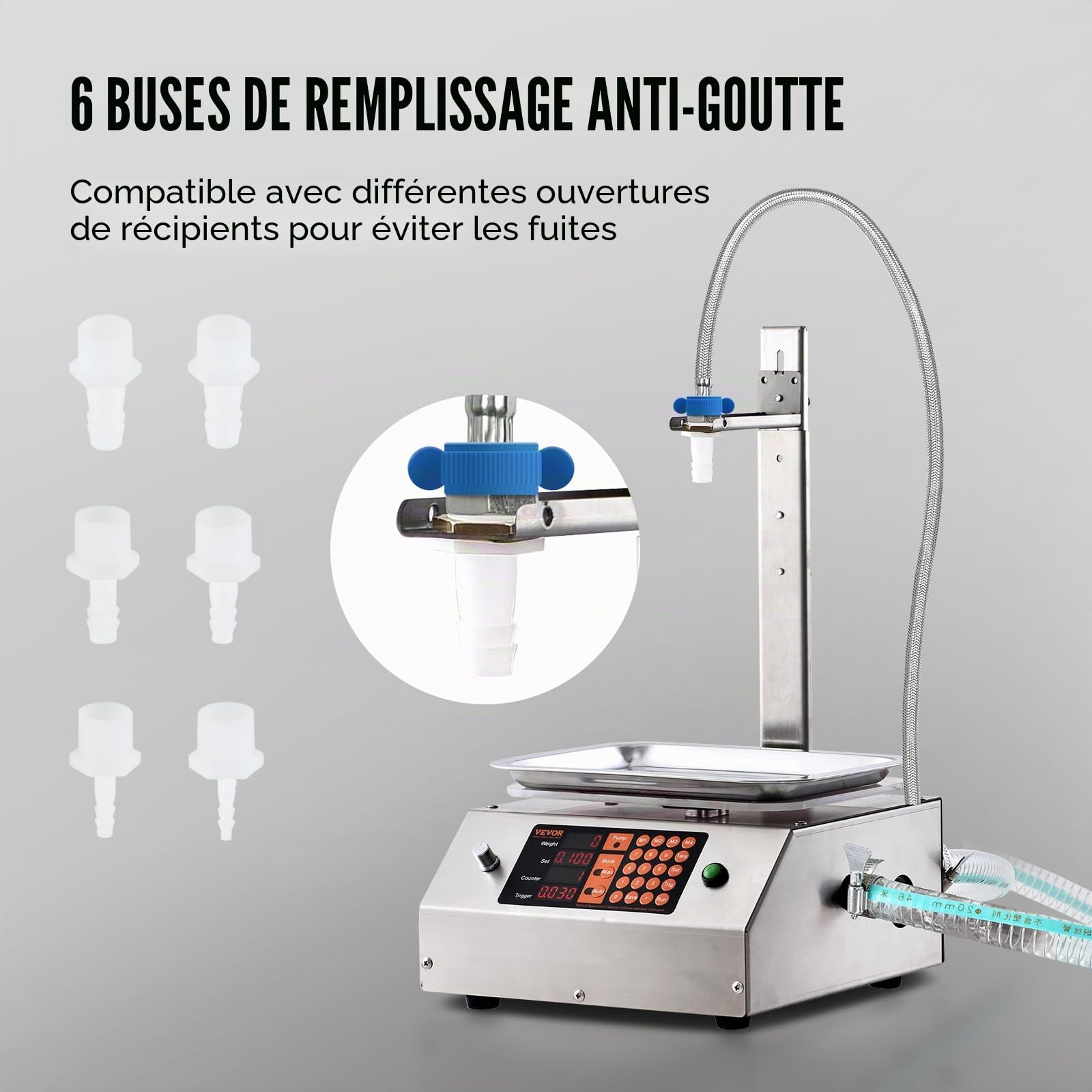VEVOR Machine de Remplissage de Liquide Automatique Capacité de Pesée 30-15000 g Remplisseuse de Bouteilles Commande Numérique pour Lait, Eau, huile, Vin, Boissons, Détergents, Shampoing, Buse Unique