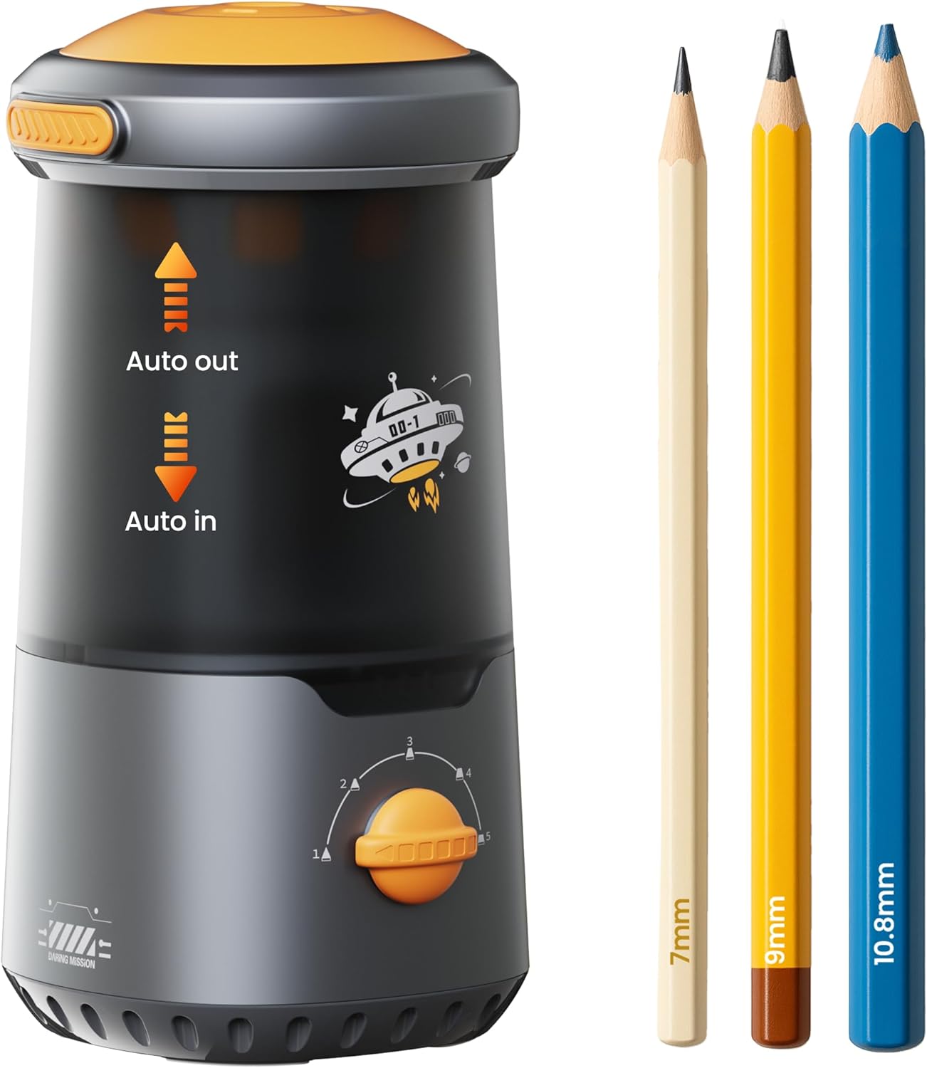 Electric Pencil Sharpener, Fully Automatic Pencil Sharpener for Kids Classroom Office Home, Hands-Free Auto In & Out, Rechargeable Sharpener with 5 Sharpness Modes for 6.9-10.8mm No.2 & Colored Pencil