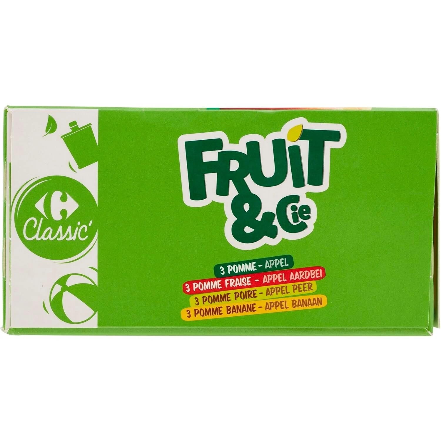 CARREFOUR CLASSIC - Assortiment de 12 Compotes Allégées en Sucres Pomme, Pomme Fraise et Spécialités Pomme Poire - les 12 gourdes de 90g - 1080g - Le Lot De 3