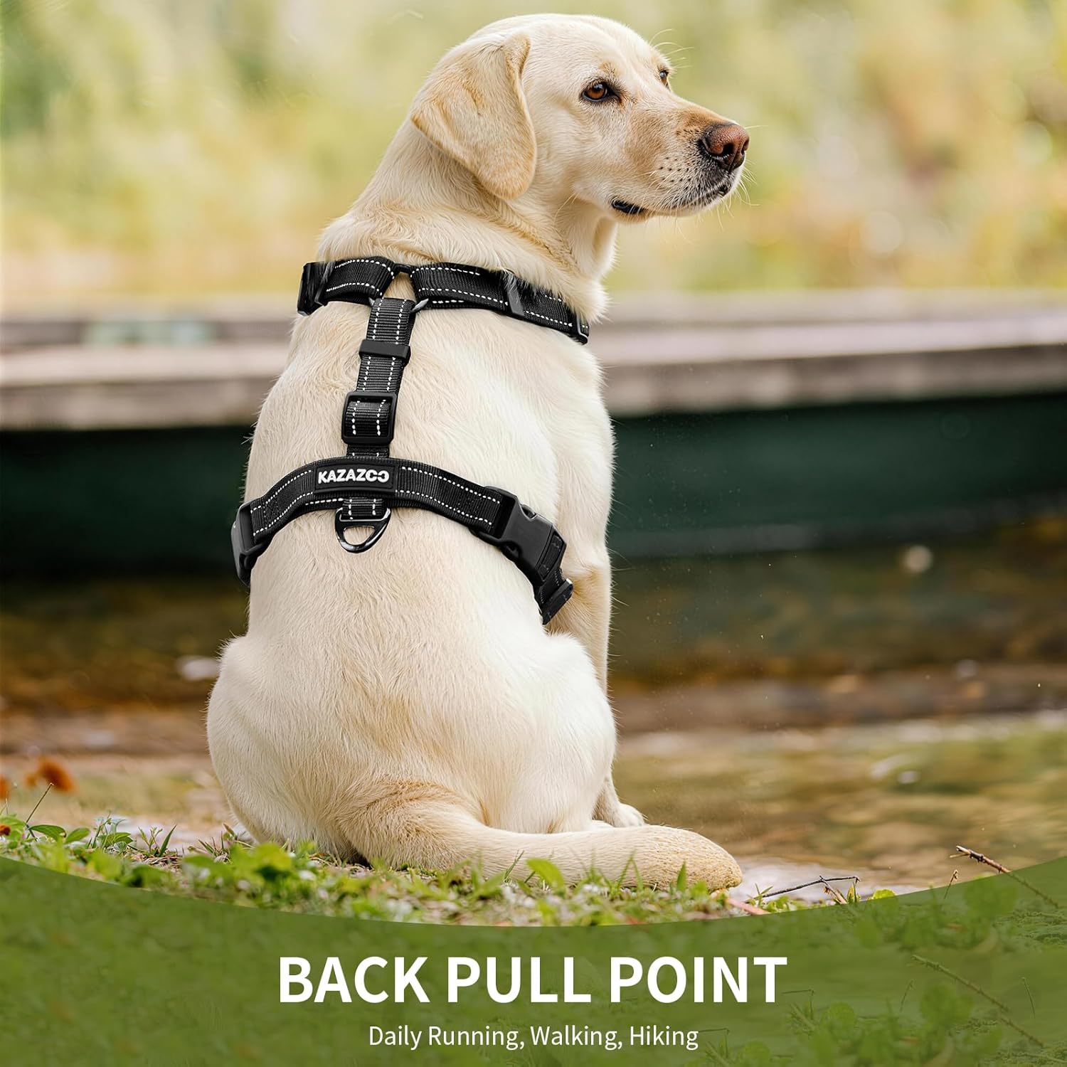 Dog Harness,Adjustable No Pull Dog Harness,Y-Shaped Design,Buckle-Neck Balance Harness with Reflective, Ideal for Dog Training Hiking, Easy Walk Harness,Durable High-Tensile Nylon Black-M