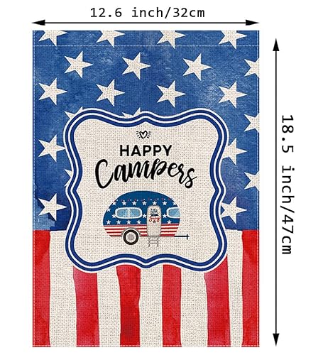 Happy Campers Garden Flags Vertical Double Sided Star Stripe Flag Outdoor Decorations Camping Trailer RV Yard Sign Banner 12.5 x 18 Inch