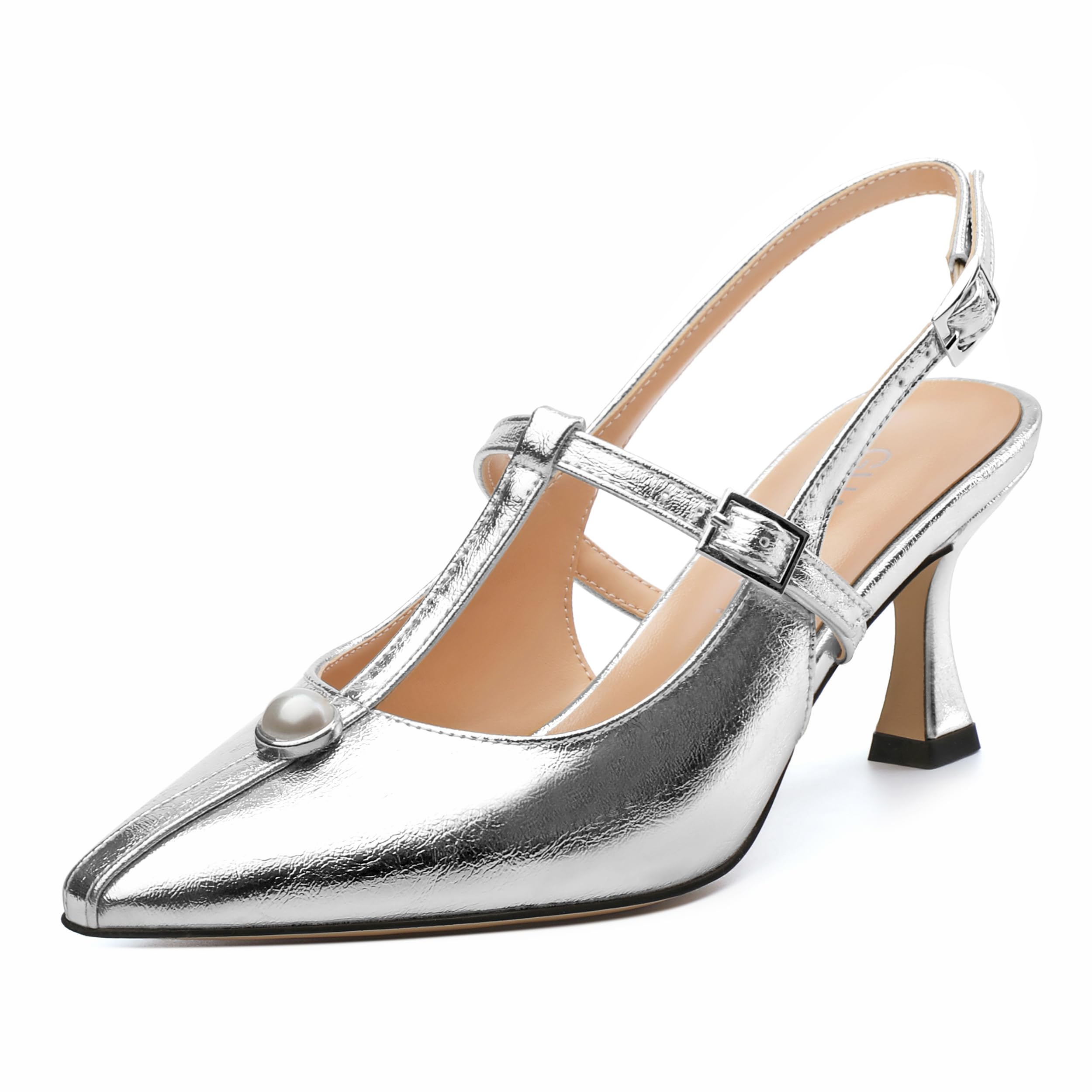 GUAVAIVY Women's Closed Toe Mid Heel Slingback Pumps with Buckle - Solid Color Dress Shoes for Women, Fashionable & Sexy Comfortable Heels for Parties
