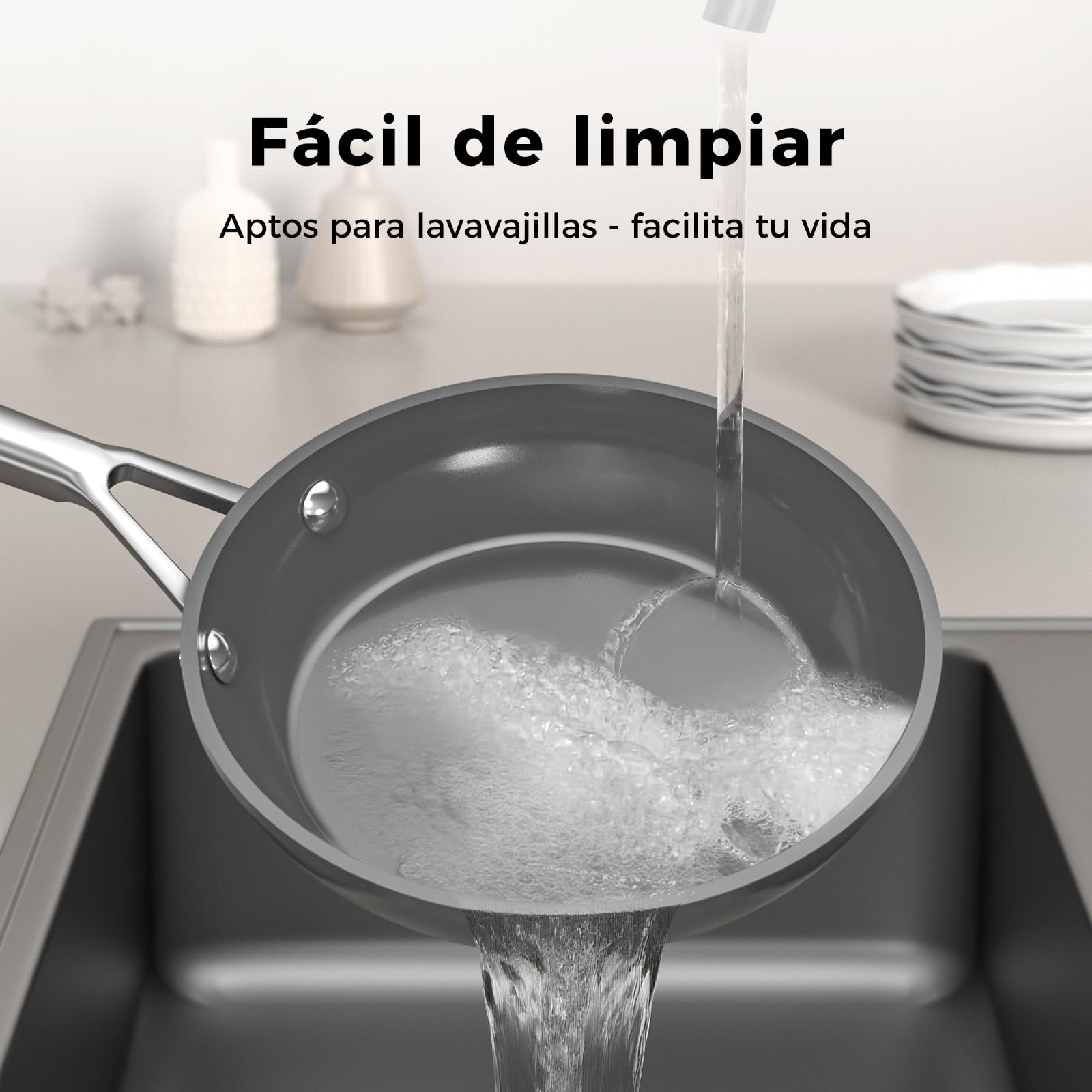 DiamondTitan Set 3 Sartenes Cerámicas (20+24+28 cm), Antiadherente para Todas Cocinas, Sin PTFE PFAS PFOA, Aptas para Horno, Lavavajillas con Mango que Permanece Frío (Gris)