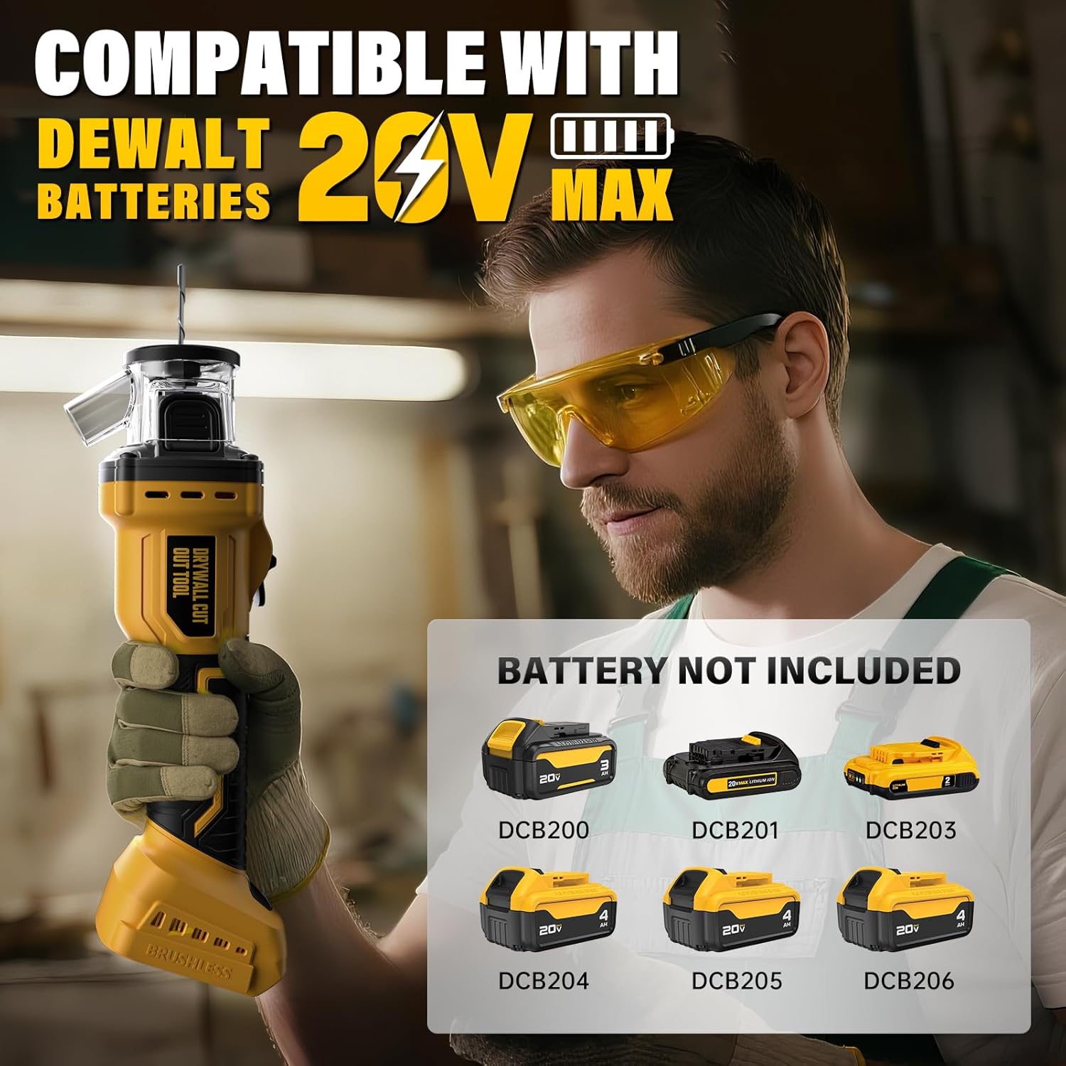 Cordless Drywall Cut-Out Tool for Dewalt 20V Battery, Brushless Rotary Saw, 30000 RPM, Adjustable Depth, Quick Bit Change, LED, Compact Spiral Saw for Cutting Wood Drywall,Sheetrock,Wood (Tool Only) - Image 3