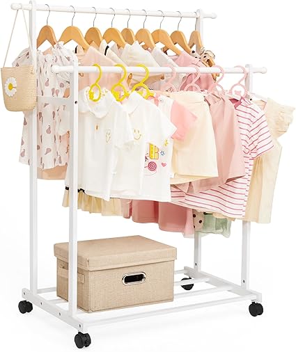 Amazon.com: Cozivolife Kids Clothing Rack Bamboo with 2 Hanging Rods ...