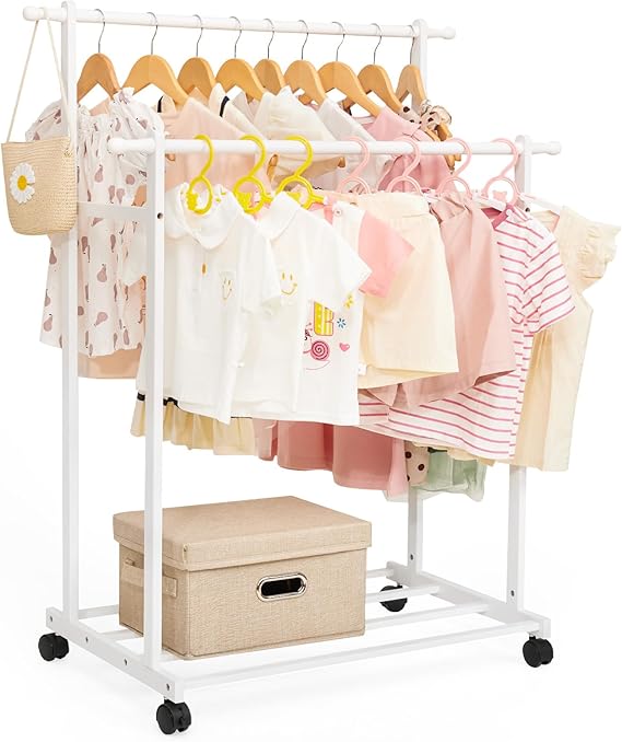 Amazon.com: Cozivolife Kids Clothing Rack Bamboo with 2 Hanging Rods ...