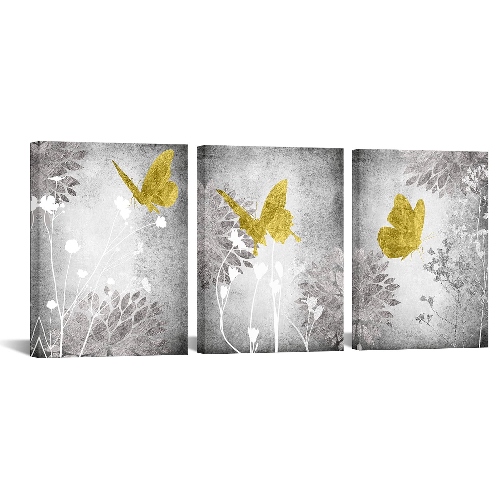 Artmyharbor 3 Piece Yellow Grey Wall