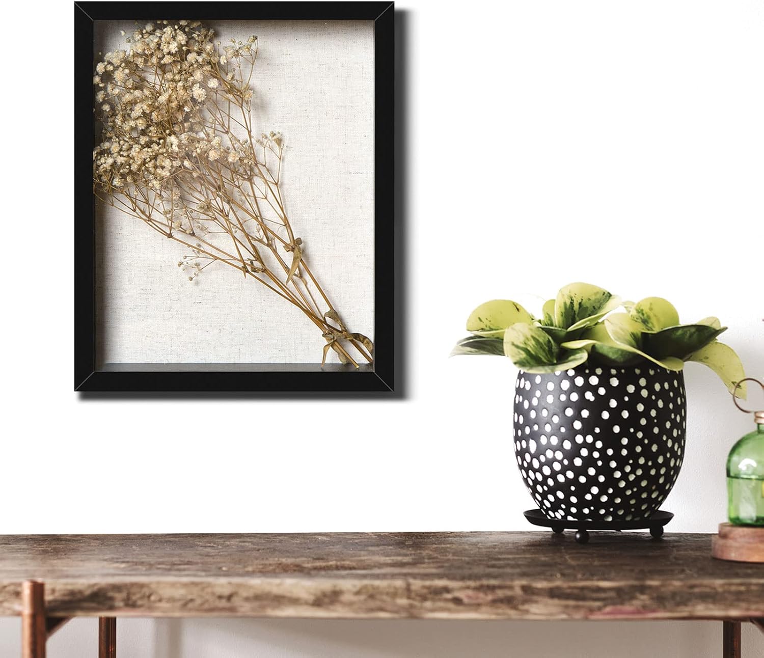 Califortree 8x10 Shadow Box Frame with Linen Back - Sturdy Memory Display Case of Flower, Pictures, Medals and More, Black