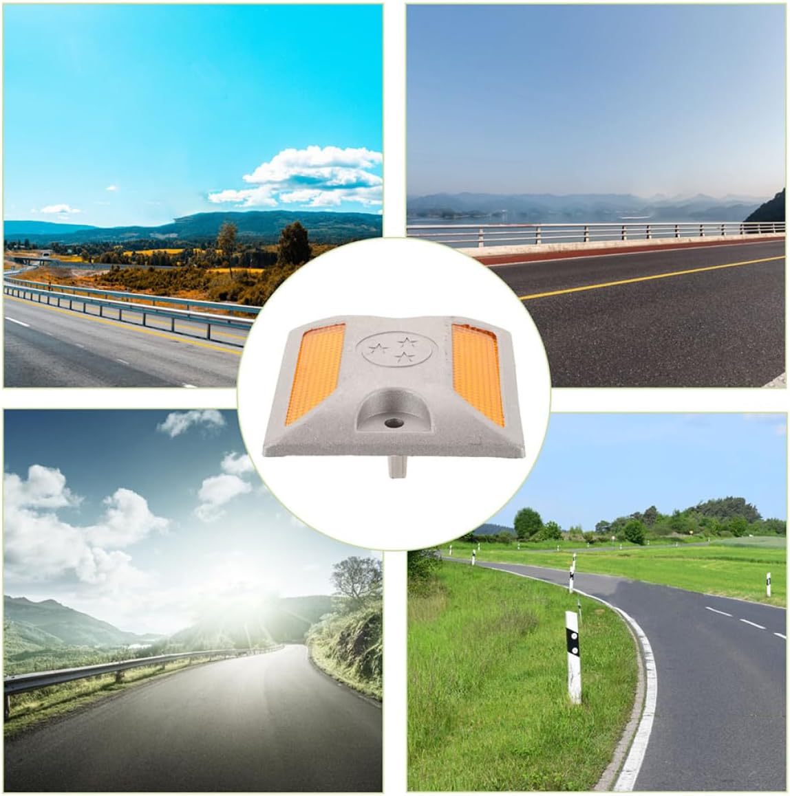 4pcs Heavy Duty Reflective Road Studs Cast Aluminum Nighttime Warning Reflectors for Driveway Safety Pavement Markers for Enhanced Roadside Visibility