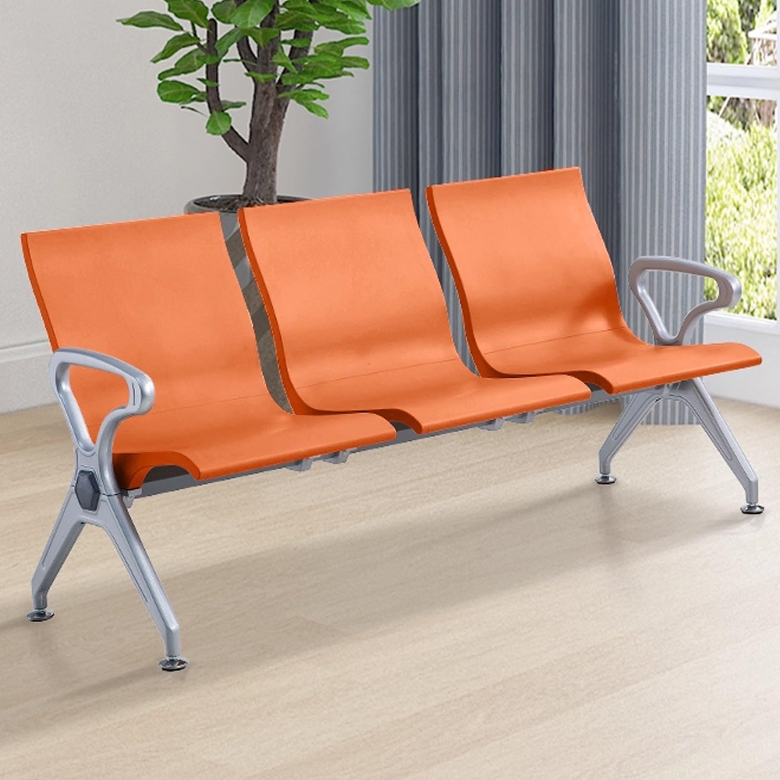 SaryEdge PU Airport Reception Chair with Arms, Comfortable Lobby Bench for Office, Guest Seating, Stylish Business Bank Furniture,