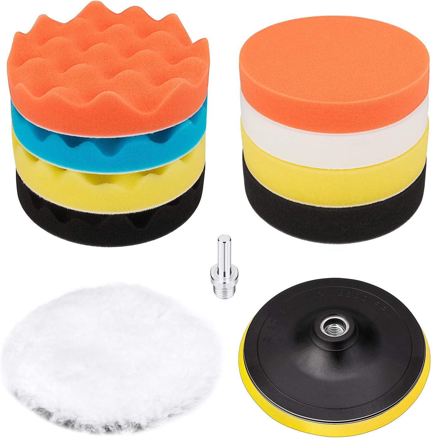 Petutu 6 Inch Buffing and Polishing Pad Kit 11 PCS with Drill Adapter