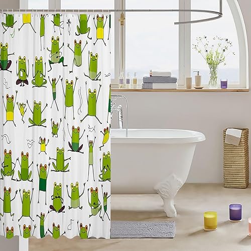 Miniatura 3 de Erosebridal Cortina de baño con diseño de rana verde, 72 pulgadas de ancho x 84 pulgadas de largo, juego de cortina de ducha de animales salvajes de