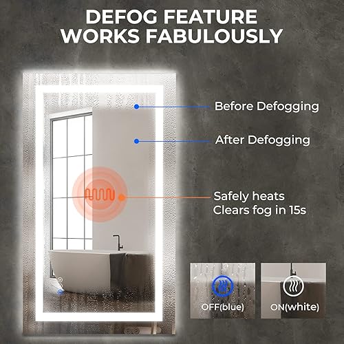 Miniatura 6 de Espejo de baño LED de 40 x 24 pulgadas con luces, espejo de baño iluminado inteligente para pared, espejo sin marco iluminado regulable para montaje