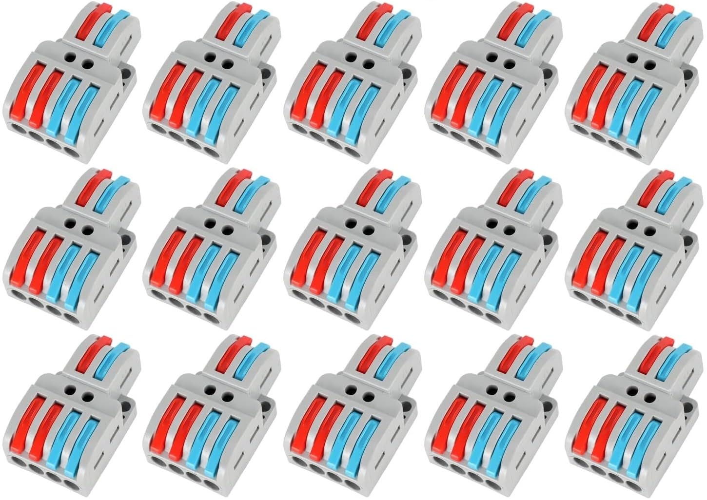 Sugalsu 15-Pcs Lever Wire Connectors - Butt Joint Cable Connector - 2 to 4 Circuit Inline Splices - Compact Splicing Wire Connectors (2 to 4 Out inline, Colourful)-image-47