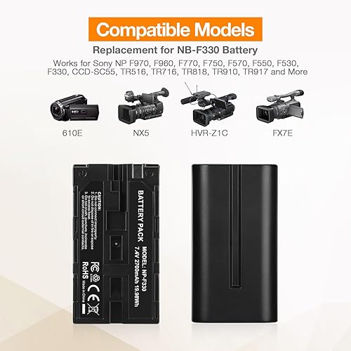 Miniatura 3 de LORDONE Batería NP-F550, paquete de 2 baterías NP F550 de 2700 mAh y cargador USB dual para Sony NP F970, F750, F770, F960, F550, F530, F330, F570,