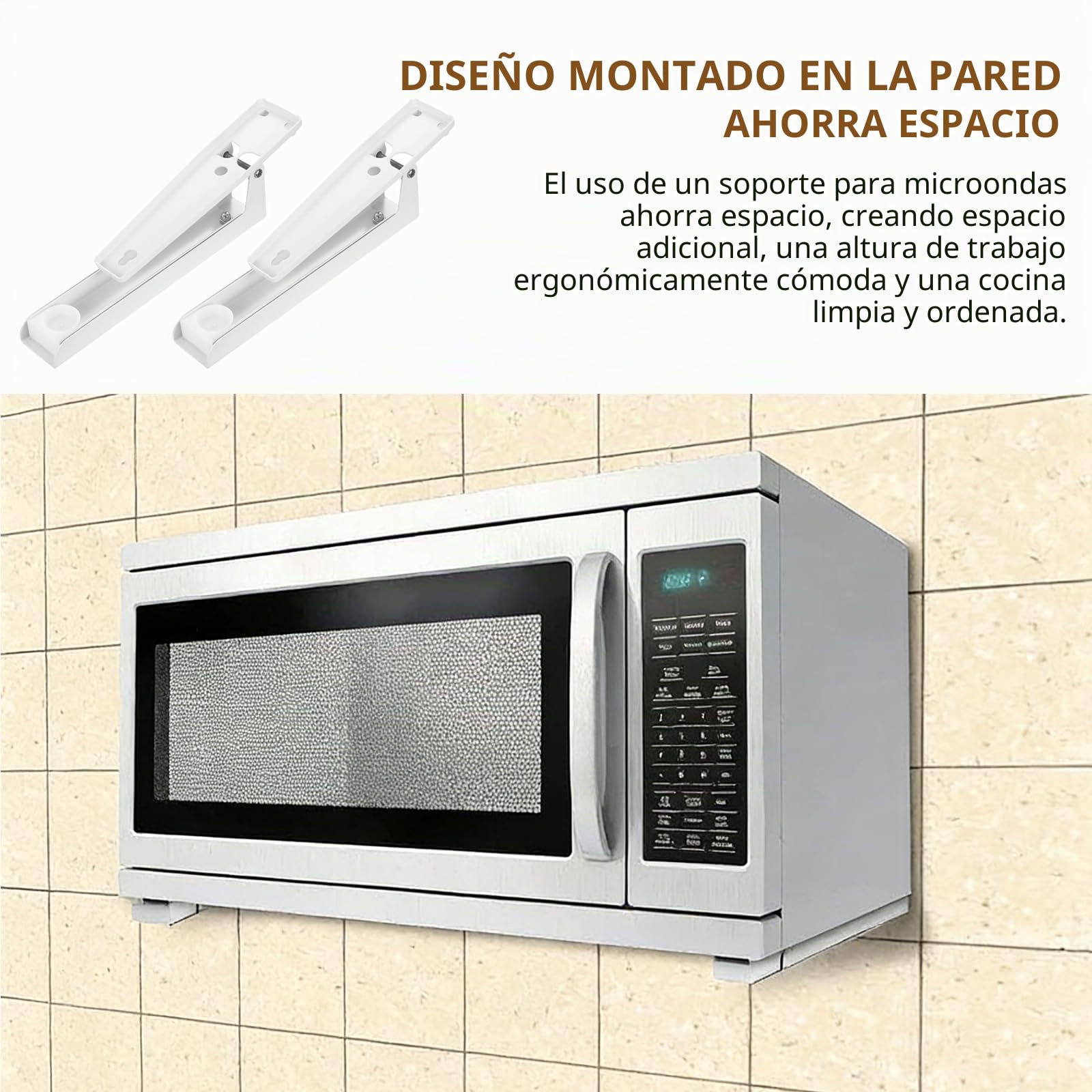 2 Piezas Soporte Microondas Pared, Soporte para Microondas Plegable Extensible, Soportes de pared Ajustables para Colgar Microonda Hornos Cocina(Blanco)
