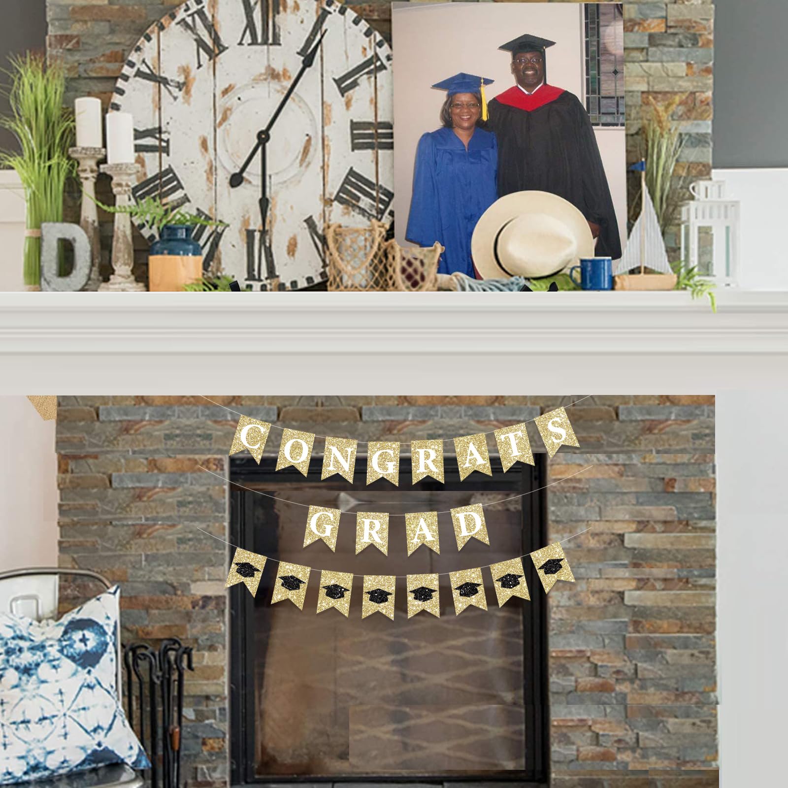 2025 Graduation Banner Decorations – Black Glitter 'We Are So Proud Of You' Pre-Strung Garland - View #3