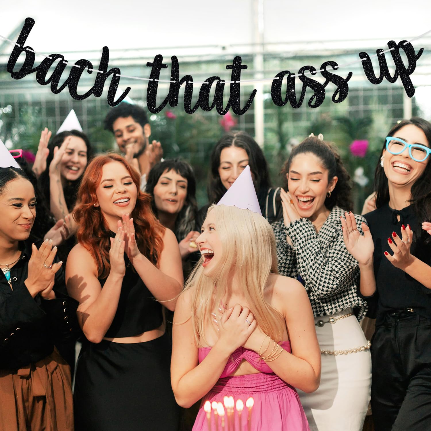 Bach That Ass Up Banner, Bachelorette Banner, Bach and Boozy Bunting Sign, Bachelorette Party Decorations Black Glitter (Black)
