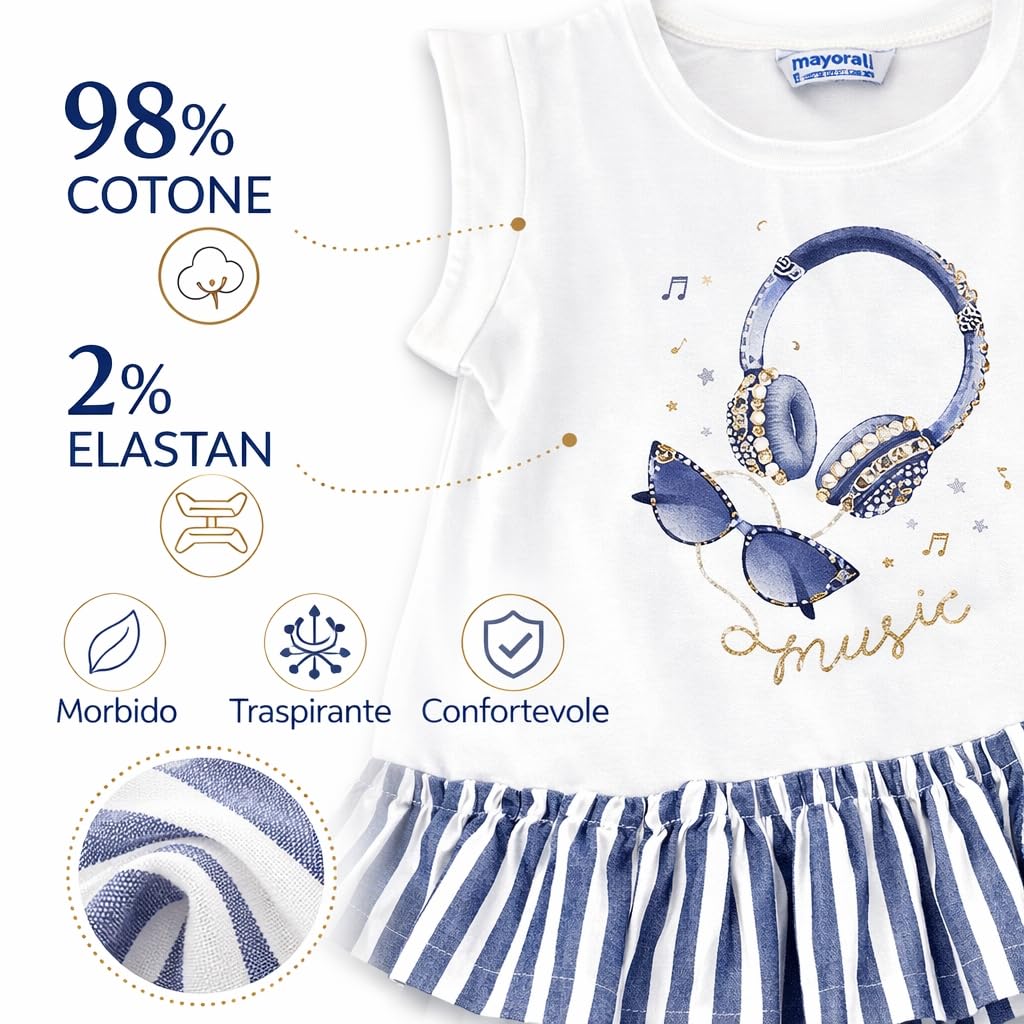 Mayoral Vestito Bambina Estivo Senza Maniche con Stampa Decorativa – Abito Casual per Bambina