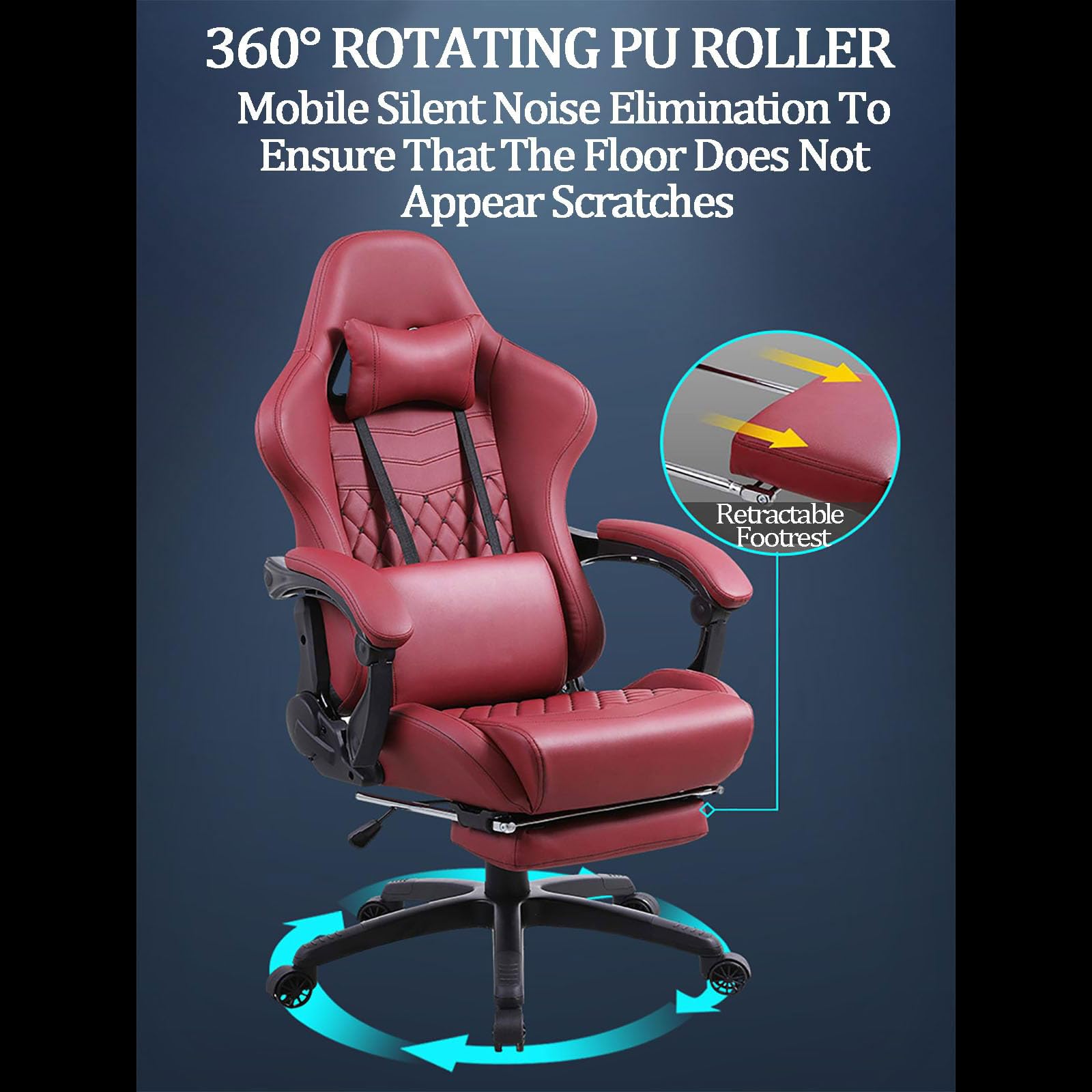 Silla Gaming para Personas Altas Y Corpulentas, Silla Gaming Ergonómica para PC con Reposapiés, Silla Reclinable De Estilo Deportivo para Adultos, Silla Gaming De Alta Resistencia