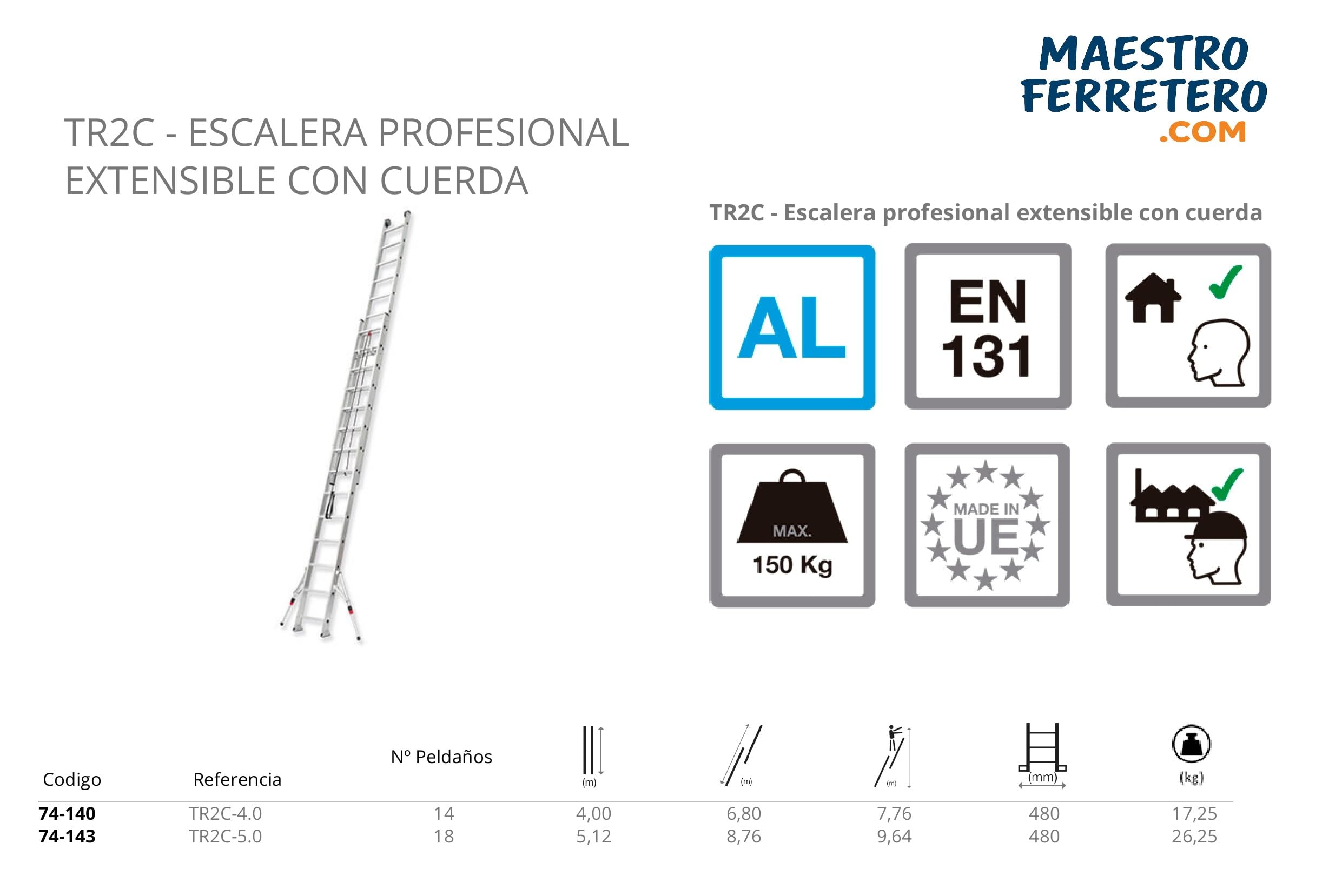 Escalera Doble de Extensión a Cuerda TR2C 5.0 de 18 Peldaños