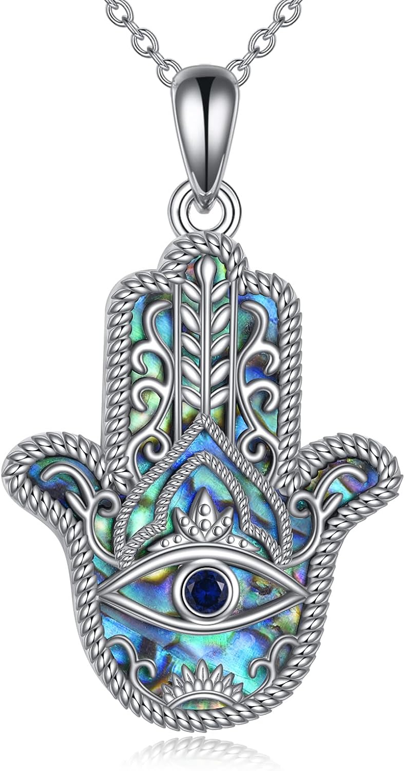 VONALA Hamsa Hand Necklace 925 Sterling Silver Daisy/Evil Eye/Star Of David/Chai Pendant Necklace Good Luck Jewelry Gifts For Women Men