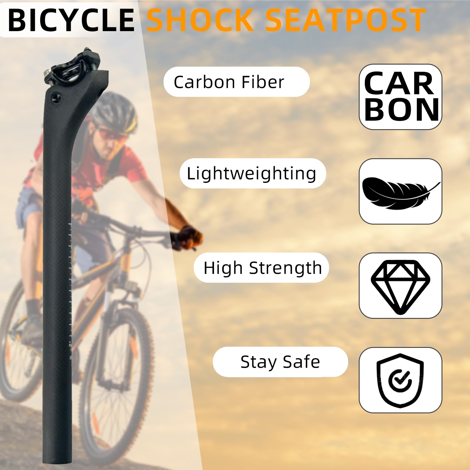 Carbon Fiber Bike Seat Posts,Length 350/400mm,25.4/27.2/30.8/31.6mm,Lightweight Bicycle Seatposts,Shock Absorber Seatpost for MTB BMX Road Bike,Black