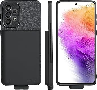 حافظة بطارية لهاتف Galaxy A73، حافظات شحن ممتدة لهاتف Samsung Galaxy A73 غطاء شاحن بنك الطاقة الاحتياطي الخارجي القابل لإعادة الشحن، 5000 مللي أمبير، أسود