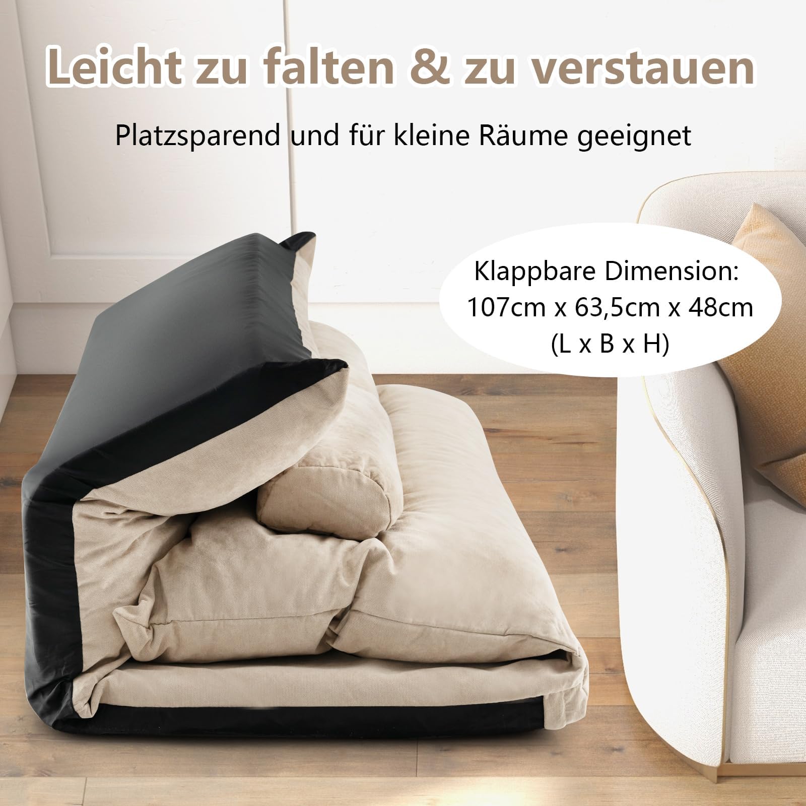 RELAX4LIFE Bodensofa Klappbar, Schlafsofa 3 in 1, Schlafsessel mit 42-Stufig Verstellbarer Rückenlehne, Klappsofa mit Bettfunktion, Sofabett inkl. 2 Kissen, für Wohnzimmer & Schlafzimmer (Beige)