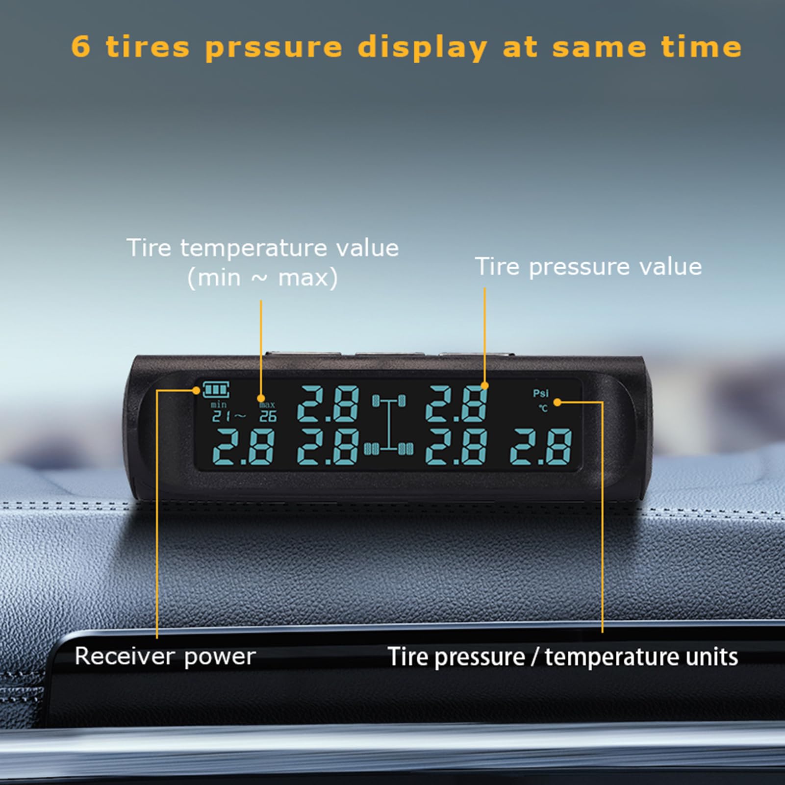 di monitoraggio della pressione dei pneumatici, di monitoraggio della pressione dei pneumatici a 6 ruote a energia solare per camion, autobus, camion alla rinfusa