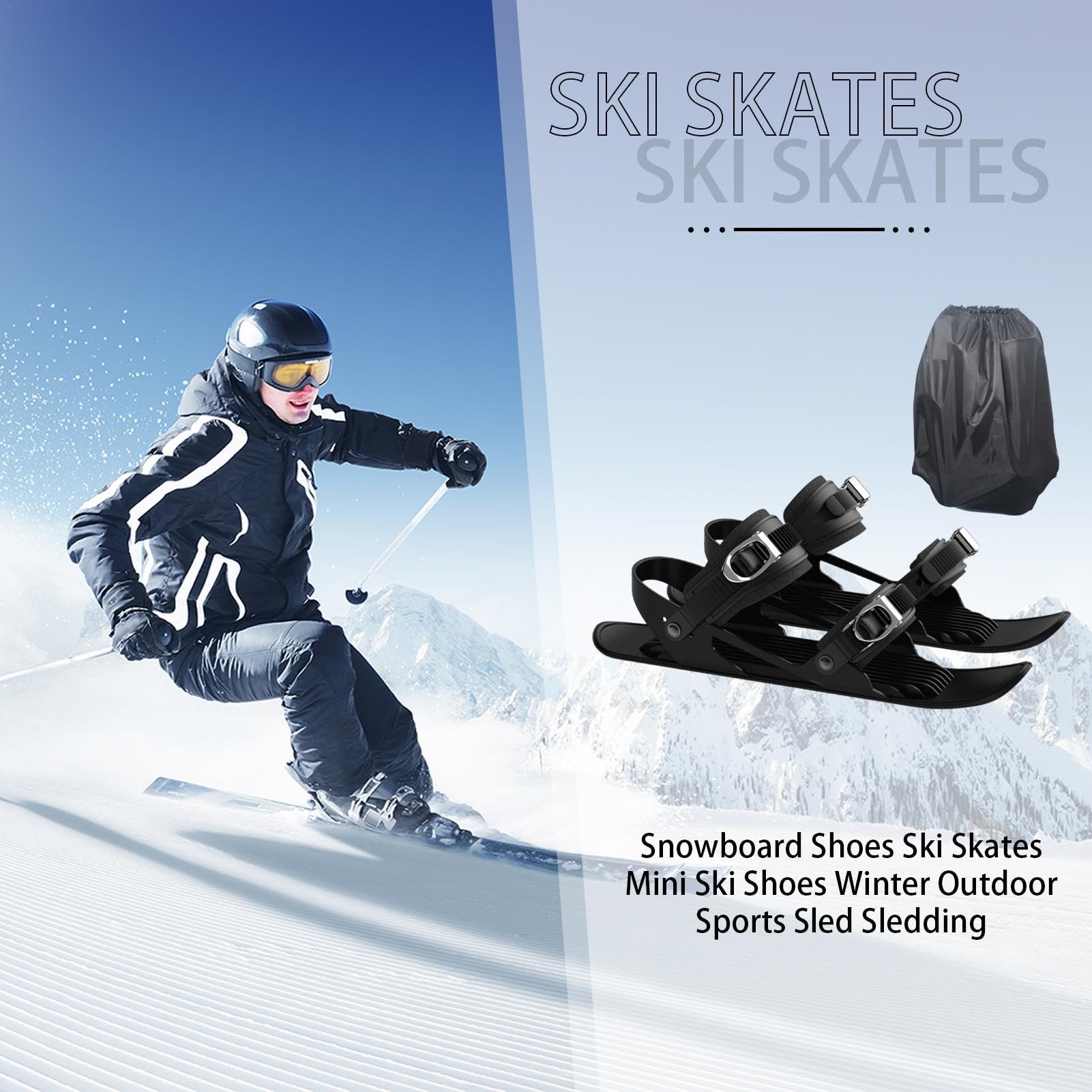 Zapatillas De Snowboard, Patines De Esquí - Accesorio De Esquí Antideslizante Con Bolsa De Transporte, Rieles De Tracción Especiales De Acero | Esquíes Cortos Ajustables Multifuncionales, Patines De