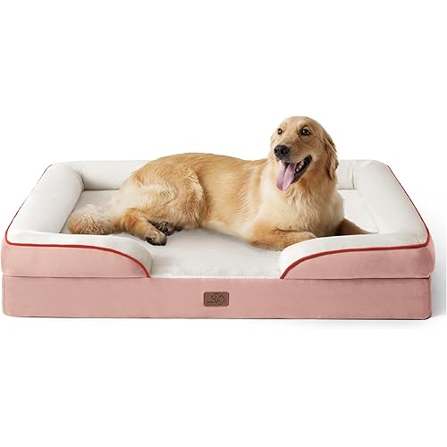 Bedsure XL Plus Orthopedic Dog Bed for Extra Large Dogs - Washable XLarge Dog Cat Bed Waterproof, Comfort Dogs Couch Sofa with Washable Removable Cover, Pet Bed with Nonskid Bottom, Pink, 48"