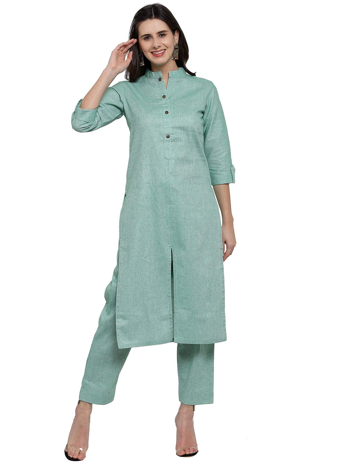 sayesha Turquoise Collar Cotton Kurti with Culotte-picture-27
