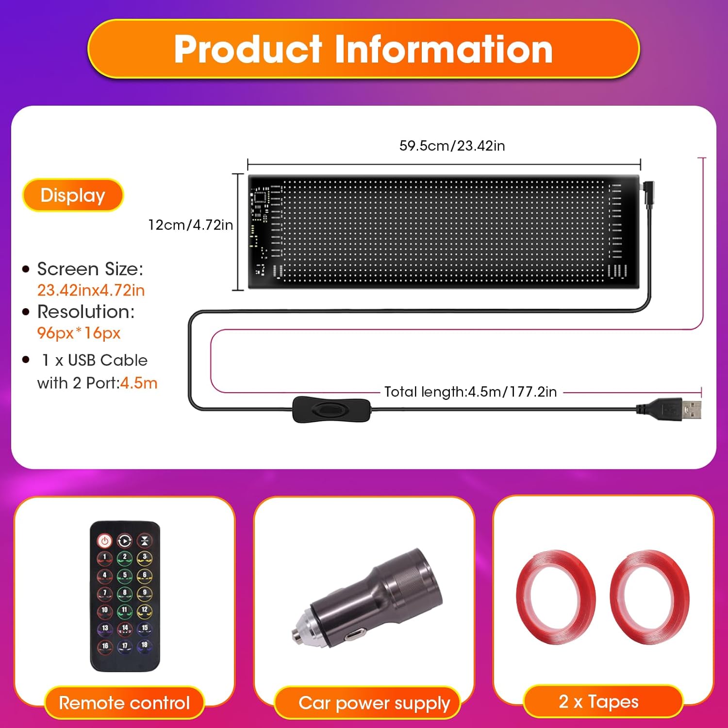 Devil's Eye LED Light 2 Pack, 23.42×4.72" Windshield Programmable LED Matrix Panel, Customizable Display with Remote and Bluetooth App Control for Cars Trucks SUVs