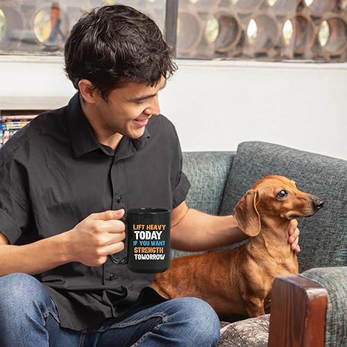 Miniatura 3 de Gift for Fitness Enthusiasts Lift Heavy Today for Strength Tomorrow 11oz 15oz Black Coffee Mug