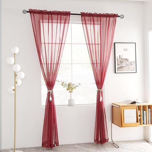 Miniatura 2 de Youleyar 2 paneles de cortinas de gasa transparentes con bolsillo para barra, color blanco, beige, negro, gris, café, 52 pulgadas de ancho y 63