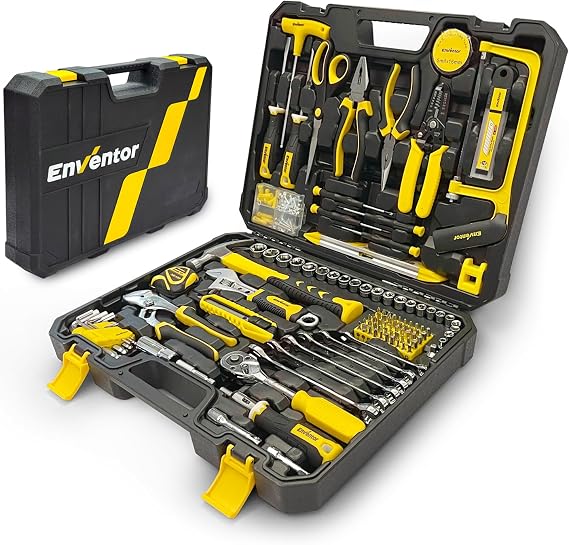 ENVENTOR 220 PCS Home Tool Kit & 14 PCS Wrench Set Metric 6-19mm