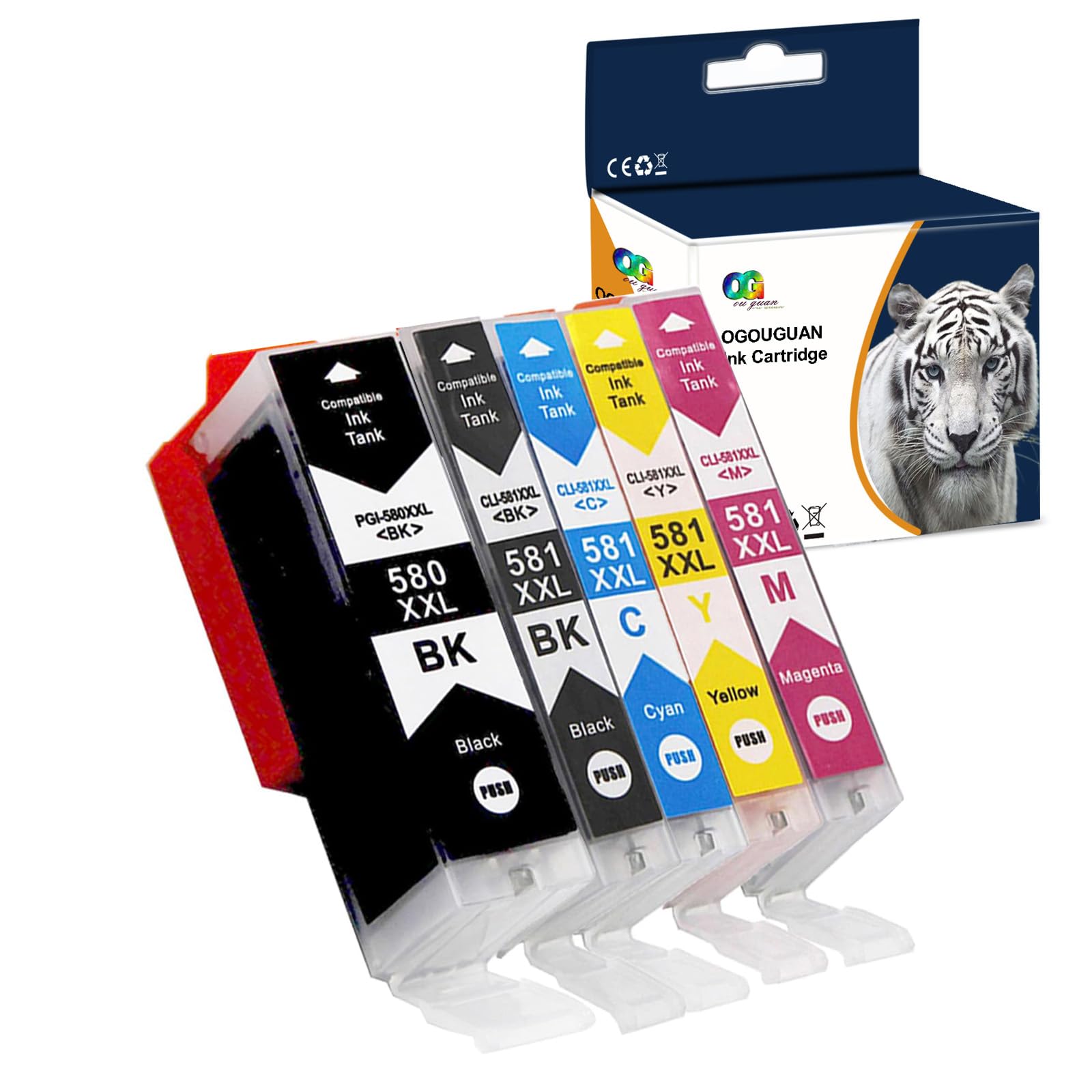 Confezione Di 5 Cartucce D'inchiostro Compatibili PGI-580/CLI-581 XXL Per Canon Pixma TR7550, TR8550, TS6150, TS6151, TS8150, TS8151, TS8152, TS9150, TS9155 PGI-580PGBK CLI-581BK CLI-581C CLI-581M - Foto 4