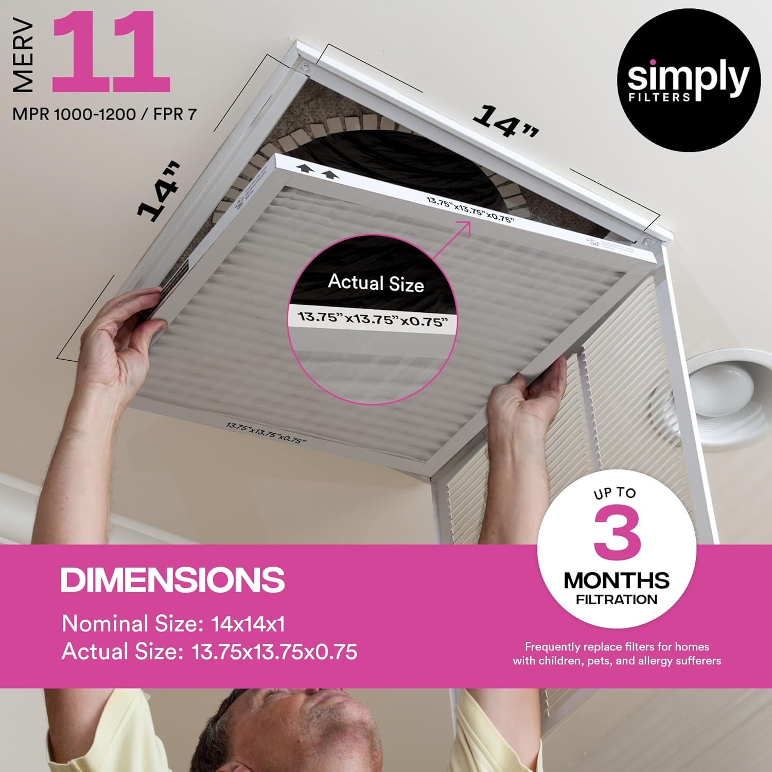 Simply 14x14x1 Air Filter, MERV 11, 24 Pack, For Home AC Furnace & HVAC (Actual Size: 13.75"x13.75"x0.75") DUST, Pet, & Allergy Control