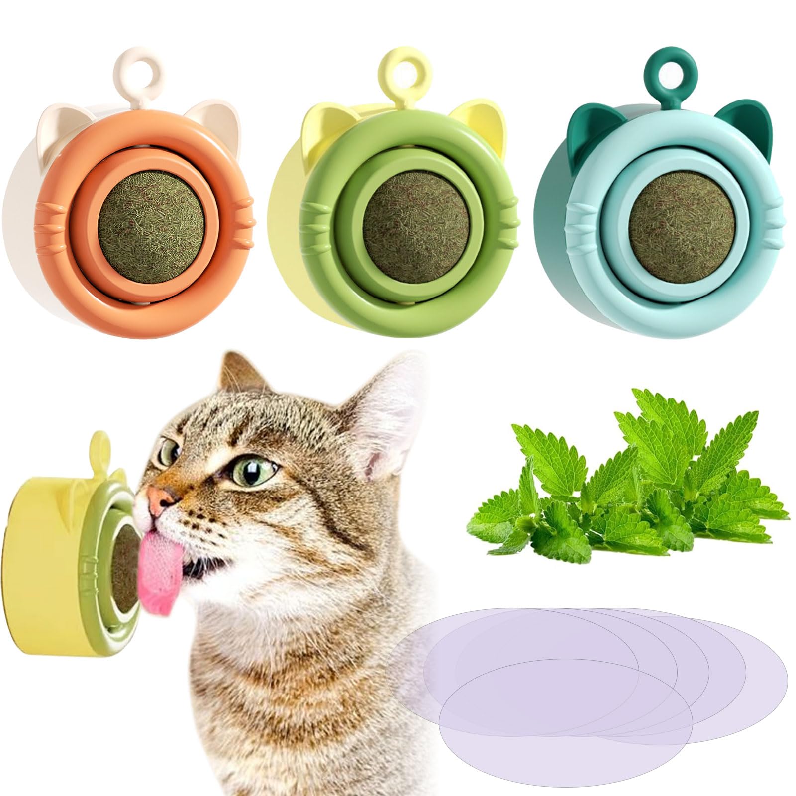 6PCS Pallina Erba Gatta Giochi per Gatti Catnip Ball Girevole Adesiva