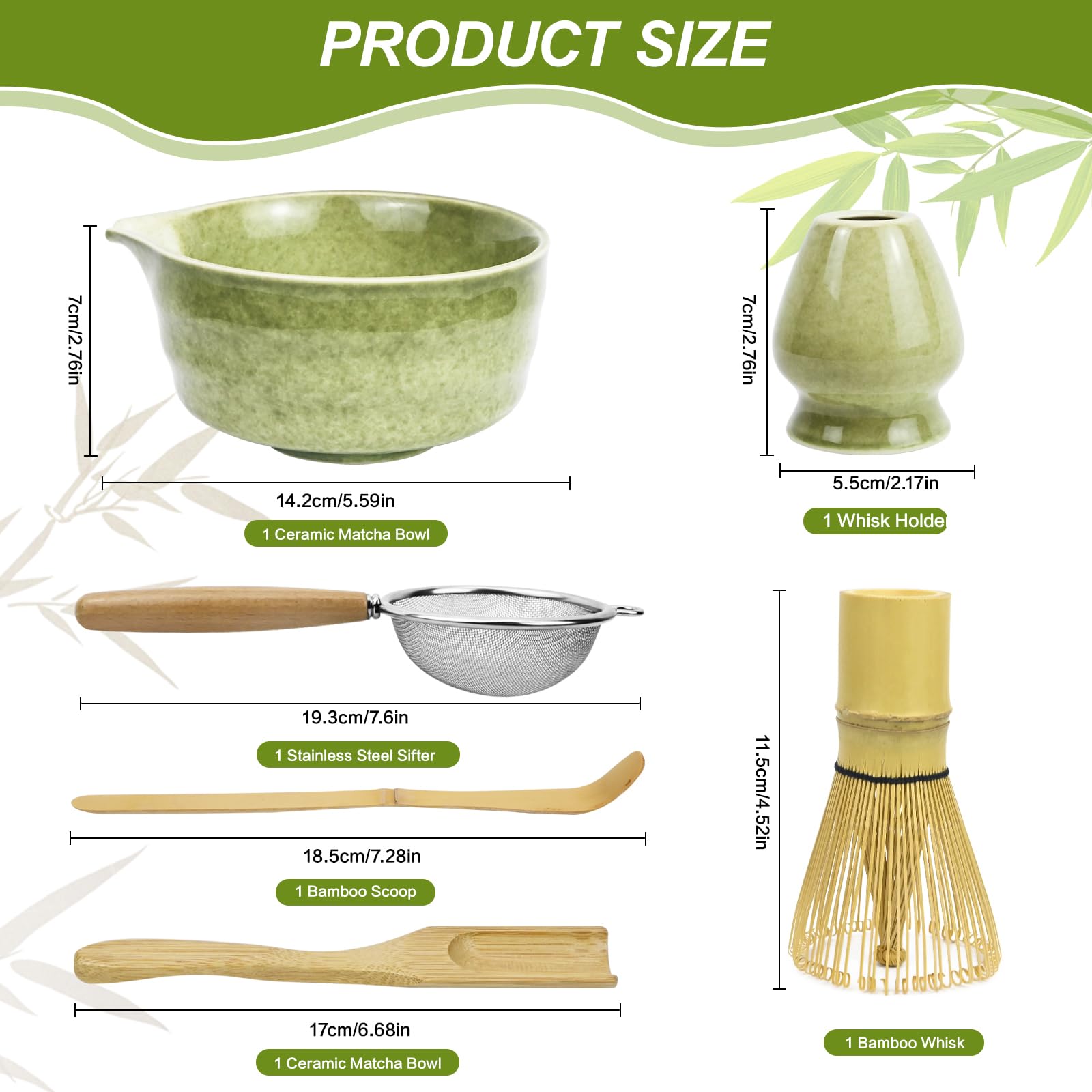 Matcha Kit, 6 Pezzi Matcha Set con Ciotola per Matcha, Frusta Matcha in Bambù, Cucchiaino, Supporto per Frusta, Macha Tea Kit per Perfetto per Preparare Tè Matcha