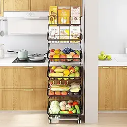 Fruteira de Chão Cozinha, Armazenamento de Frutas e Verduras, Carrinho Organizador de Cozinha de 6 Níveis com Rodas de Bloqueio, Ideal para Cebolas, Batatas, Verduras