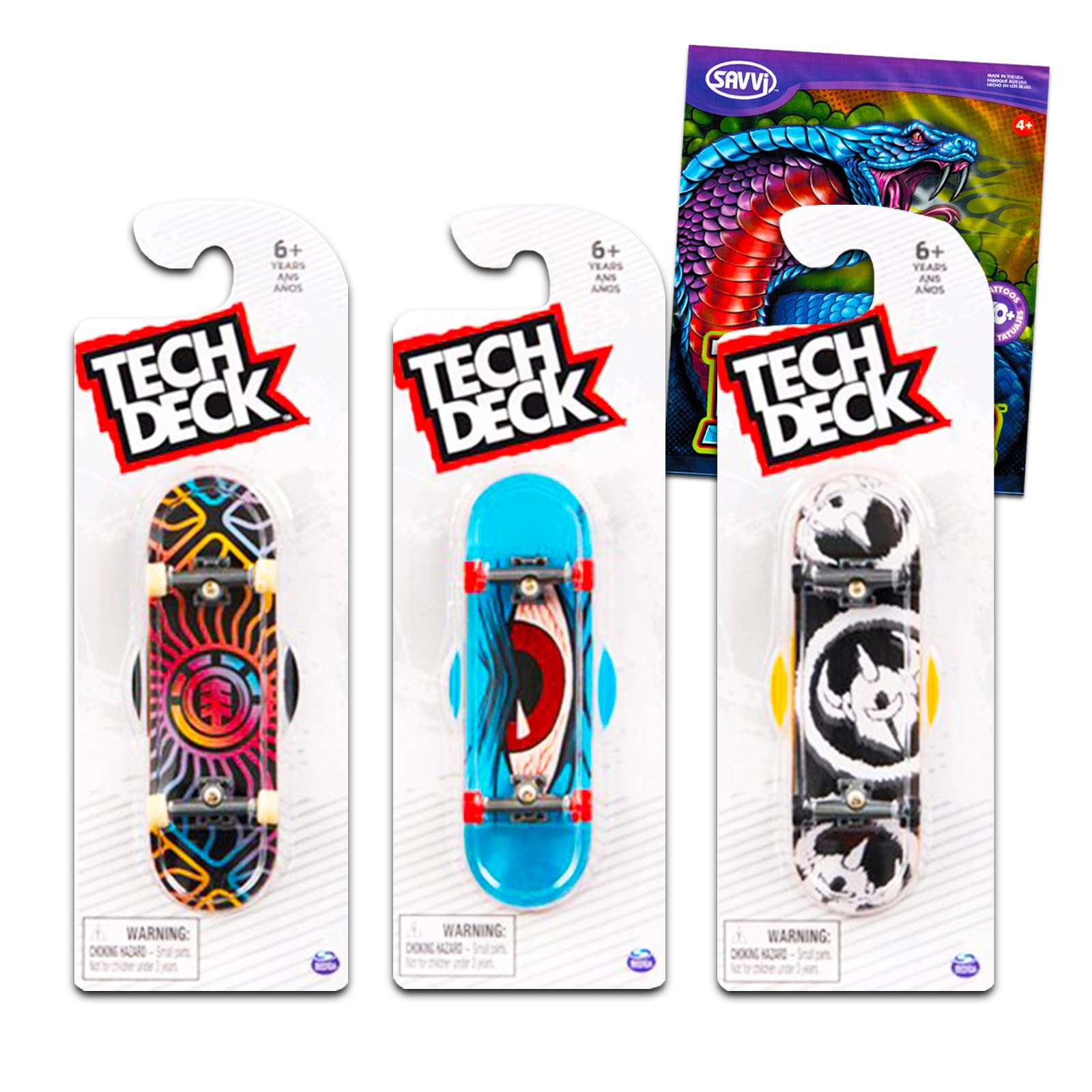Tech Deck Fingerboard Toy Set - Bundle with 3 Tech Deck Finger Skateboard for Kids Plus Tattoos for Boys, Girls | Skateboard Party Favors Pack