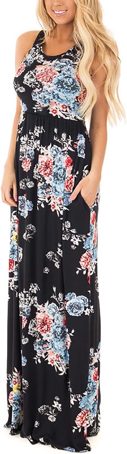 Maxi Dress Women Floral Summer Dresses Sleeveless T-Shirt Dress Evening Beach Sundresses