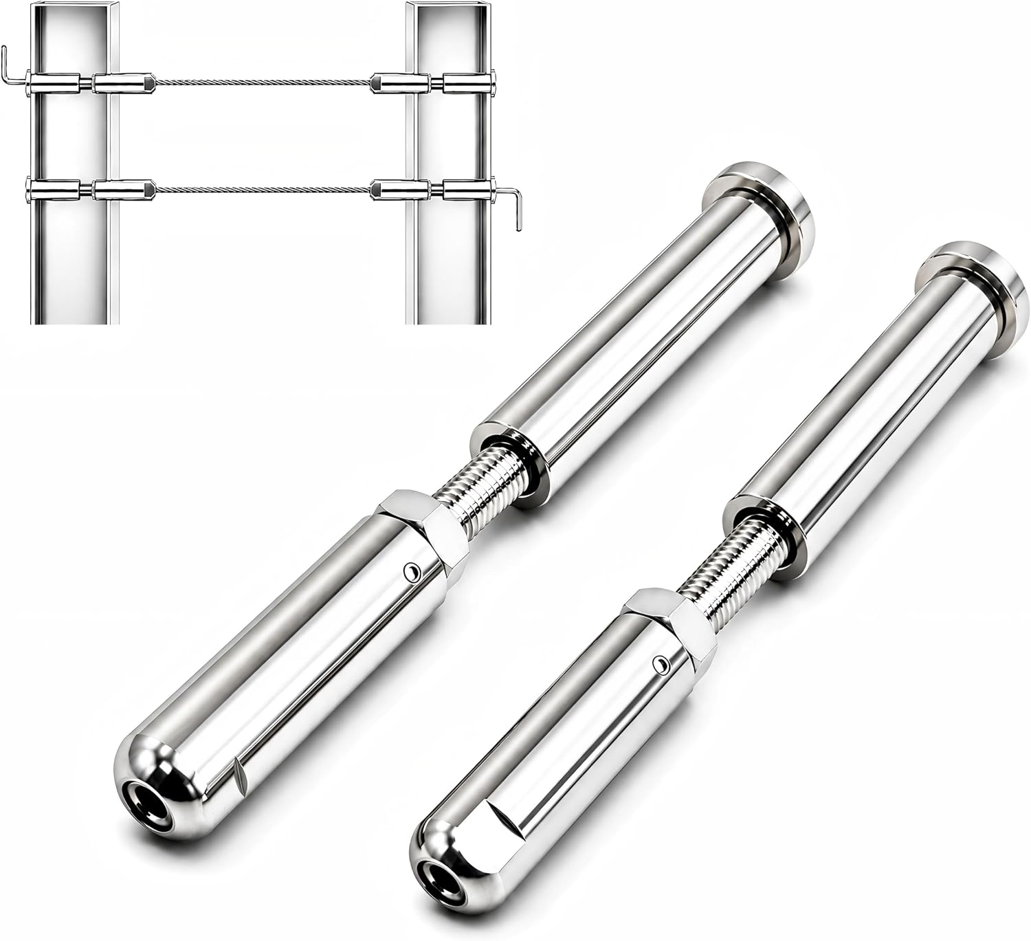 MR.RAIL 1/8" Cable Railing Tensioner for Wood & Metal Post, Quick Push Lock Swageless Cable Railing Hardware, No Crimping Through Post System for Deck & Balcony, 316L Stainless Steel, 1 Pair MR-06